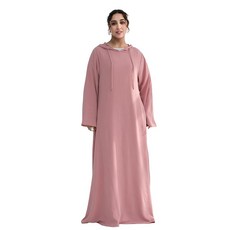 Jazvano Hooded Abaya Dress for Muslim Women Solid Color Muslim Dresses for Women 1pc Islamic Women, Pink