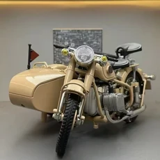 1/10 합금 레트로 세발자전거 사이드카 오토바이 모델 다이캐스트 클래식 군용 및 키즈 장난감 선물, 01 Yellow foam box