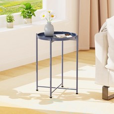 Garden 4 you 작은 사이드 테이블 골드 미니 라운드 엔드 테이블 금속 프레임이 있는 트레이 테이블 거실 침실 파티오 작은 공간을 위한 현대적인 나이트 스탠드, 블루, 1 PCS