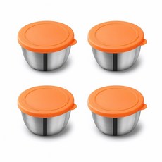 엘리펀트 75ml 스테인리스 소스통 4P 세트 - 밀폐 컬러 PET뚜껑 포함 소형 반찬통/양념통/도시락 소스컵, 선셋 오렌지, 4개
