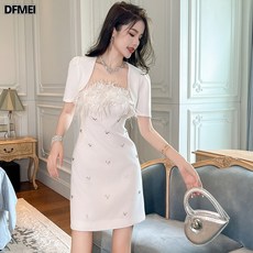 DFMEI 여름 퍼 튜브 큐빅 화이트 원피스 생일파드레스녀 20622