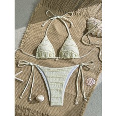 歐美 新款 純色 女士三點式泳衣 比基尼 掛脖 bikini 沙灘外貿爆款