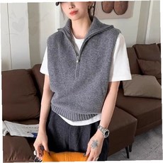 하프 집업 니트 조끼 여성 베스트 레이어드 데일리 사무실 실내 보온 슬림핏