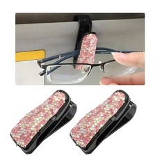 WEVDN 자동차 선바이저 여성용 클립 패션 홀더 선글라스 2개 행거 블링 안경 여아용, 핑크 컬러풀