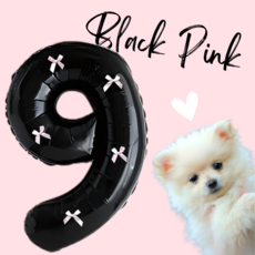 파티룰루 블랙핑크 숫자풍선 리본 대형 생일, 1개, 숫자 9