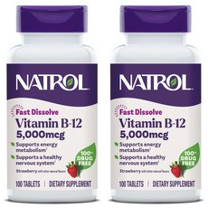 나트롤 비타민 B-12 패스트 디졸브 타블렛 딸기맛, 100정, 2개