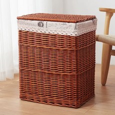 빨래 바구니 뚜껑 빨래통 사각 바스켓 세탁바구니, H. 갈색 바구니  철제 탑 안감, A. 엠, 1개