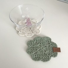 네잎클로버 티코스터 핸드메이드 뜨개 컵받침, 아이보리+올리브, 1세트