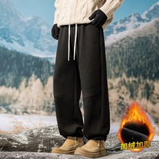德絨雙面絨重磅防風衛褲，男士秋冬加絨加厚運動休閒長褲，寬鬆大尺碼防風保暖, 無規格, 黑色