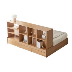 [상반기할인] 파로마 미뇽 책장선반 수납침대 SS 20T 라텍폼스매트, 오크, 책장형