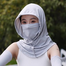 J.Y. 二合一防曬帽 護頸遮陽面罩 UPF50, 淺灰