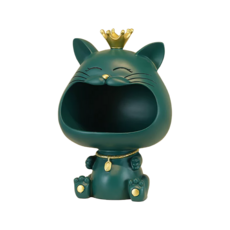 貓咪造型收納擺件 鑰匙收納 玄關收納 尺寸18x14x28cm, 綠色, 1個