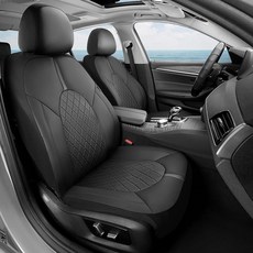 COVER 오버ado 가죽 카시트 커버 앞좌석 및 탄소 섬유 방수 내구성 있는 전천후 프로텍터 SUV 픽업 트럭 세단 자동차 차량 내부에 범용 핏 (블랙), 블랙-블랙