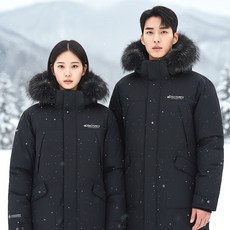 디스커버리 공용 롱패딩 베르겐 고어 윈드스토퍼 구스다운 블랙 거위털 방풍 세미오버핏 커플 패딩