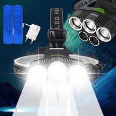 ROBUST 충전식 5구 LED 초고광량루멘 헤드랜턴 MS506 배터리 충전기포함 랜턴 야간 등산 캠핑 낚시 해루질 낚시 머리 후레쉬 써치 라이트, 1세트, 블랙