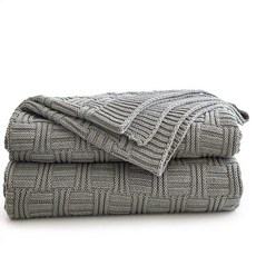 Longhui bedding 면 그레이 케이블 니트 담요 소파 의자 침대 해변용 홈 데코 그레이 니트 담요 127 x 152.4cm(50 x 60인치) 세탁 가방 포함