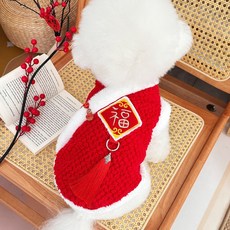 【格森】新年款國風福字刺繡加絨保暖寵物衣服 - 泰迪狗狗貓咪唐裝, 新年紅,XS碼胸30背20（3斤內）, 1個
