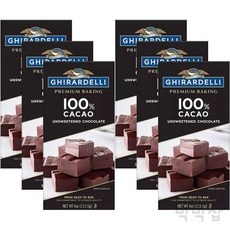 기라델리 초콜릿 베이킹 바 100% 카카오 무가당 113.4g 6팩, 6개