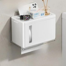 욕실 티슈 박스 방수 화장지 홀더 드릴링 필요 주방용 수납 선반, 1개, 3. 흰색 플라스틱 티슈 상자*1