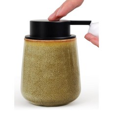 INGOFIN 세라믹 로션 디스펜서 355ML 12온스 모던 가능한 펌프가 주방용 접시 매트 비누 그린 액체 있는 디스펜서 욕실 리필, 핸드 펌프, 가마 글레이즈드 옐로우 브라운 폼