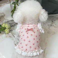 寵物公主裙 碎花蕾絲吊帶背心裙, 粉-小花朵 薄款 ,L碼 建議3.5-5.0公斤, 1個