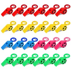 [ 1091091 ] 플룸'CHJ 랜야드 포함 플라스틱 호루라기 24개 축구 패턴 크고 선명한 사운드 심판 학교 캠핑 파티 선물에 적합 5가지 색상, Plume'CHJ 랜야드 포함 플라스틱 호루라기 24개