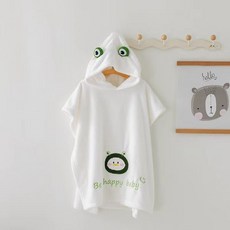 柔軟浴巾 【台灣出貨】加厚兒童連帽浴巾一體浴袍斗篷可穿式珊瑚絨帶帽可穿四季a類, 可愛青蛙斗篷連帽浴巾, 1個