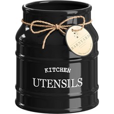 반야드 디자인 주방 조리대용 세라믹 농가 식기 홀더 대형 러스틱 그릇 조리대 조리 도구 주걱 정리함 6.75인치(타우프), White