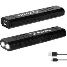 자기 베이스 2팩이 장착된 쿤헤 플랫 충전식 포켓 손전등 – 800루멘 슬림 LED 유틸리티 EDC 손전등으로 자동차 수리 점검 및 긴급 사용 가능, 2 PACK