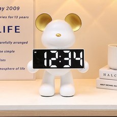 感性居家裝飾泰迪熊擺飾桌上型時鐘, 白色