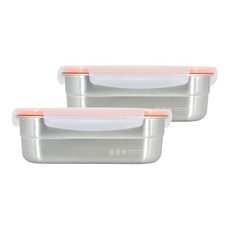 올품락 원쁠템 퓨레씰 스텐 밀폐용기 반찬통 오렌지, 2개, 3호 850ml