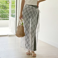 [국내제작 고퀄리티] 뮤앤뮤즈 미디 롱 레이스 레이어드 스커트 시스루 랩 치마