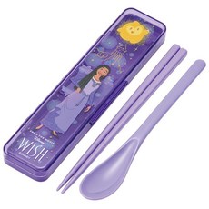 스케이터(Skater) 도시락 콤비 세트 젓가락 18cm 스푼 항균 가공 성인용 디즈니 위시 WISH 실리콘 쿠션이 달려 있어 소리가 나지 않는다 일본 제조 CCS3SAAG-A