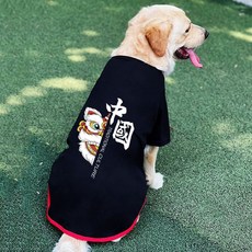 DFMEI 寵物衣服夏裝金毛拉布拉多中型大型犬狗狗衣服春夏季背心網眼透氣, 1個, 中國神獸-黑色