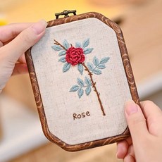 프랑스 자수 DIY 우드 액자 세트, 장미, 1개