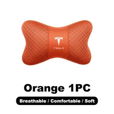 쿠쿠스토어 1PC 가죽 카시트 머리 받침 요추 지원 쿠션 베개 테슬라 모델 3 S X Y 로드스터 SpaceX 자동차, 12 1pc-orange