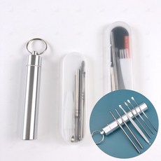 6종 귀파개 1세트 귀이개 청소 위생 면봉 후비개 휴대용 귀지 제거 스테인리스 클리너, C_큰통, 1개