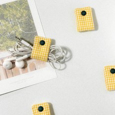 케이블 이어폰 줄감개 선정리 홀더, 체크 옐로우