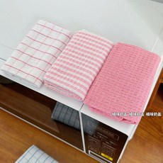 ins簡約格子廚房抹布家用洗碗沾油清潔加厚桌布百潔布杯墊布裝飾熱賣, 1個, 粉色系 格紋 3條裝, 粉色系