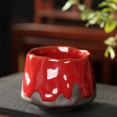 해피유통 빈티지 세라믹 에스프레소 컵 크리에이티브 드립 커피 컵 세트 홈 카페 장식, 150-200ml, 선 명상 드립 글레이즈 컵-레드