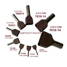 100 구리 엔드 절연 러그 전기 압착 5MM 트윈 코드 유형 2X 케이블 TE2508 페룰 터미널 16MM, TE2508 AWG 2x14, Brown