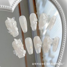 手工穿戴甲 冰透白色漸變 假指甲貼片 可拆卸 婚甲, 1個, SJ0239雲間白茶,M, 雲間白茶