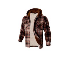 Yasumond 남성용 격자무늬 후디 베르베르 안감 재킷 두꺼운 셰르파 플리스 따뜻한 코트 겨울 헤비웨이트 긴소매 아웃웨어 브라운 블랙. M 180129