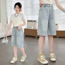 알리팡 아동 청반바지 쥬니어 5부 리본 포인트