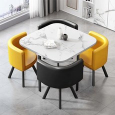 상담테이블 원탁테이블 의자 책상 세트 회의용 미팅 사각그레이책상 80x80x75cm+그린의, G. 노란색과 검은 색 가죽 의자 사각형 4