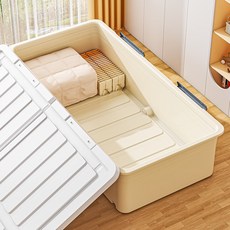 多種規格選擇 床底收納箱帶滑輪扁平翻蓋式傢用大容量衣服被子整理箱床下儲物箱, 1個, 大號【54*40*20】灰白色,1個裝