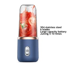 WHDPETS 휴대용 쥬서 블렌더 USB 충전식 과일 압착기 6 블레이드 304 스테인리스 스틸 전기 믹서 400ml, Blue juicer only