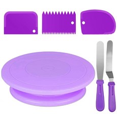 페이스트리와 컵케이크 베이킹 용품을 장식하고 회전시키는 주걱 스크레이퍼가 있는 회전 케이크 스탠드 턴테이블, Purple