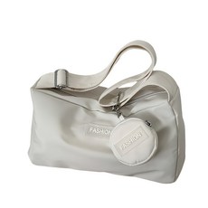 FASHION 韓版超輕量大容量餃子子母包 多功能斜挎單肩包 尼龍材質附小掛飾, 白色(送零錢包)