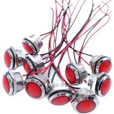10개 LED 금속 표시등 12mm16mm19mm22mm 방수 경고 신호 램프와이어 포함 3V 6V 12V 24V 110V 220V 레드 그린레드 19mm 5V